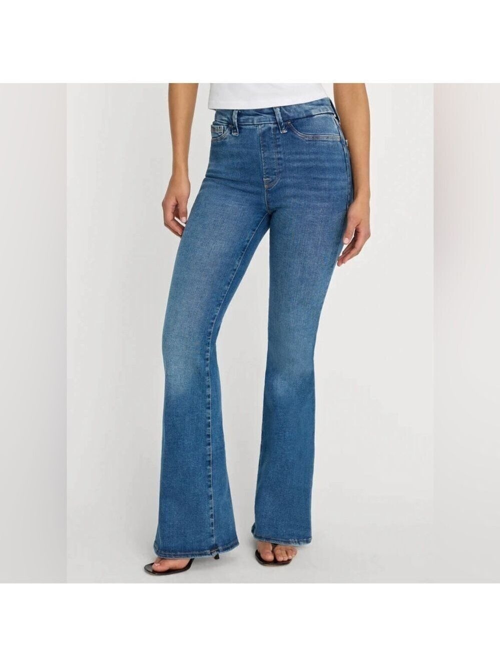 New Good American Power Stretch Pull-On Flare Jeans Indigo490 size XL
